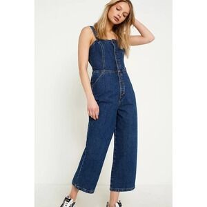 BDG Urban Outfitters Denim Wide Leg Cropped Jumpsuit Button Front Smocked Back M